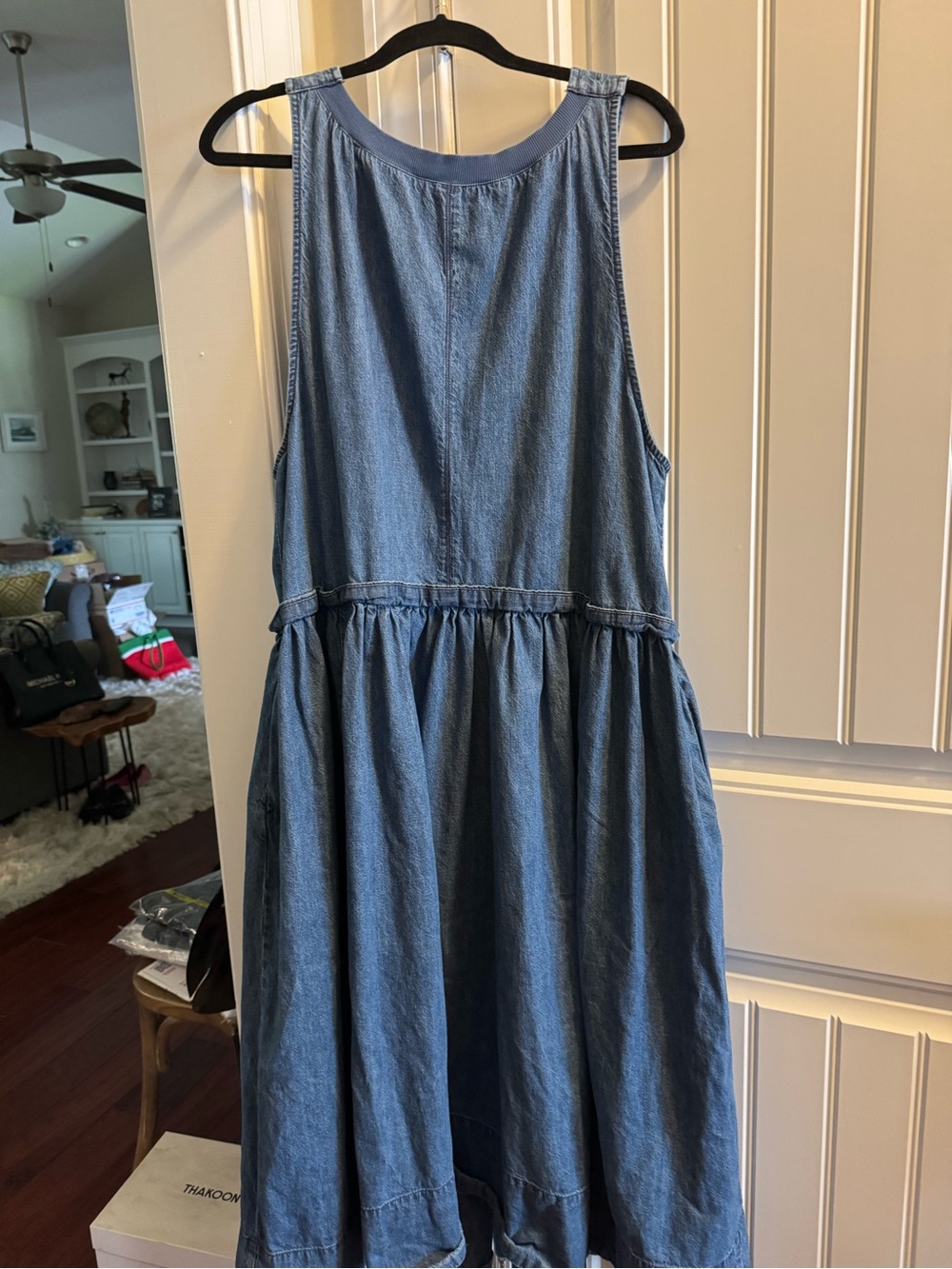Free people denim drop waist jumper dress with pockets